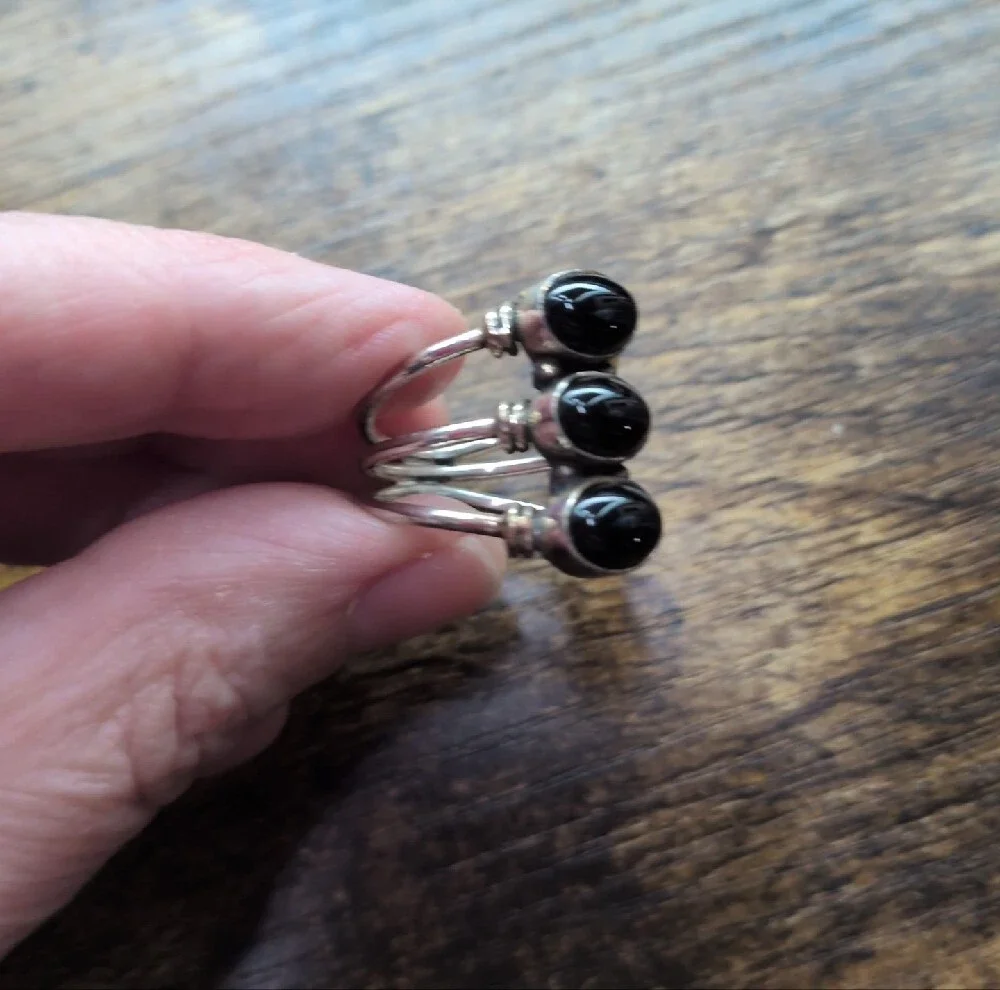 Sterling Silver Triple Black Onyx Stackable Ring